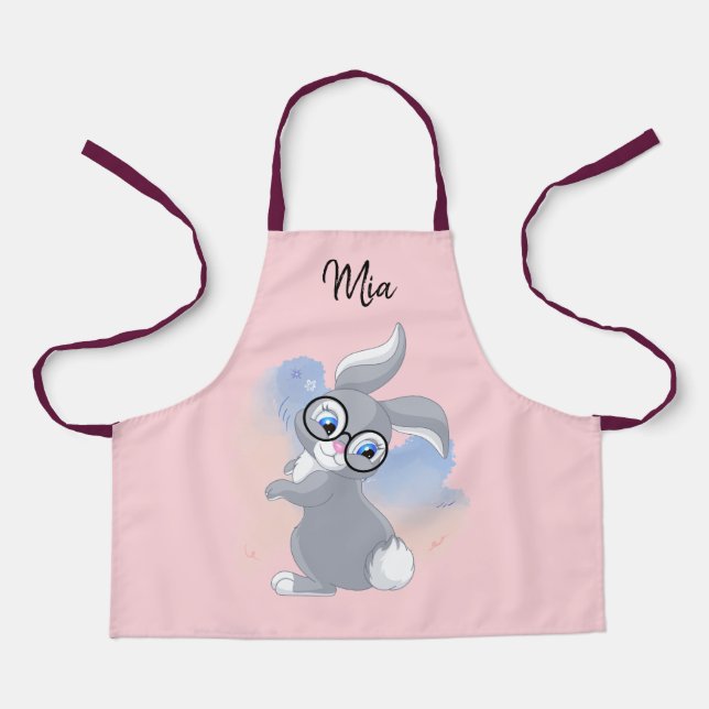 Cute Rabbit and Glasses Personalized Name Apron (Front)