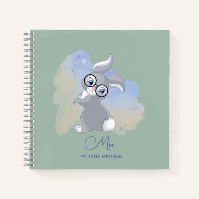 Cute Rabbit and Glasses Personalized Notebook (Front)
