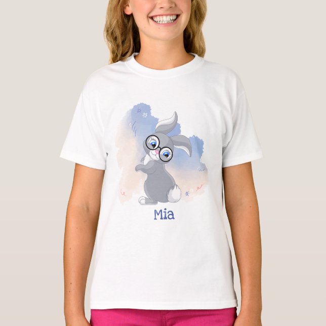 Cute Rabbit and Glasses Personalized T-Shirt (Front)