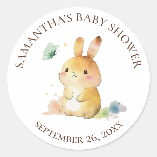 Cute Rabbit Baby Shower Classic Round Sticker (Front)