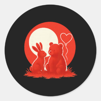Cute Rabbit Bear Couple Valentine's Day Lovers  Classic Round Sticker