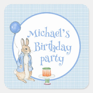 Cute Rabbit Blue Personalized Birthday Party Square Sticker