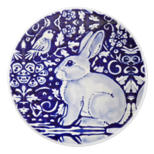Cute Rabbit Blue White Woodland Animal Dedham   Ceramic Knob