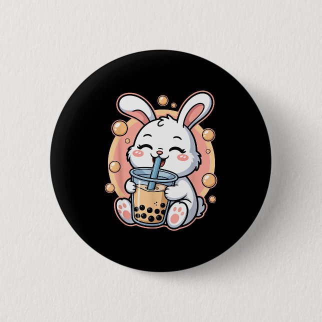 Cute Rabbit Boba Tea Bubble Tea 2 Inch Round Button (Front)