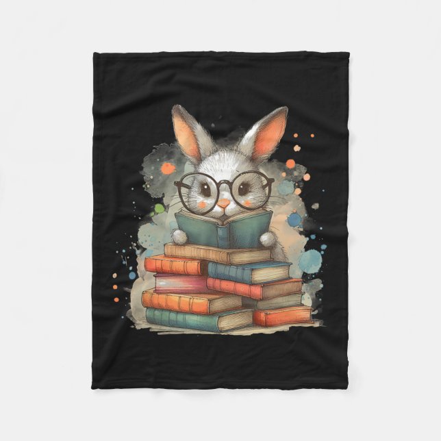 Cute Rabbit Book Lover Easter Gift Reading Bunny W Fleece Blanket (Front)