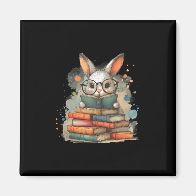 Cute Rabbit Book Lover Easter Gift Reading Bunny W Magnet (Front)