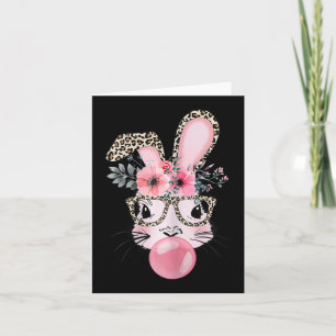 Cute Rabbit Bubble Gum Easter Day Bunny Leopard Gl Card