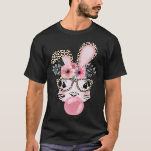 Cute Rabbit Bubble Gum Easter Day Bunny Leopard Gl T-Shirt