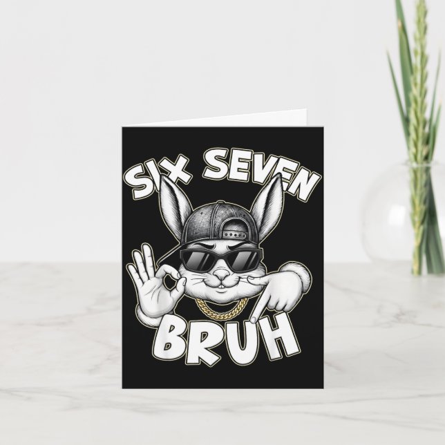 Cute rabbit bunny 67 funny six seven gen meme card (Front)