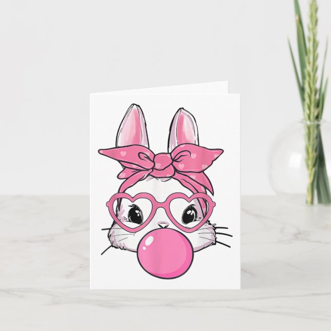 Cute Rabbit Bunny Blowing Bubble Gum Easter Day  Card (Front)