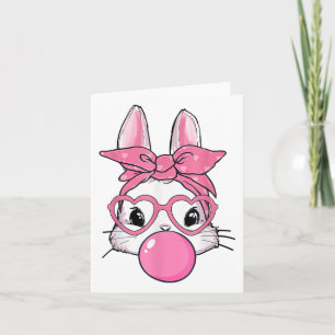 Cute Rabbit Bunny Blowing Bubble Gum Easter Day Card