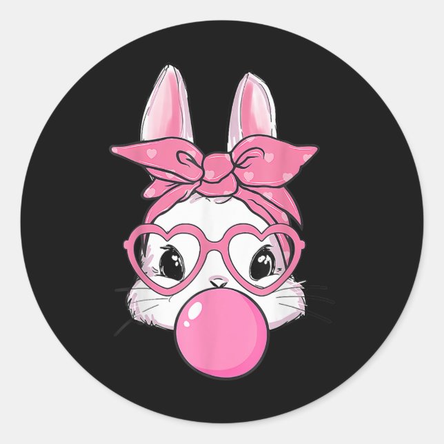 Cute Rabbit Bunny Blowing Bubble Gum Easter Day  Classic Round Sticker (Front)
