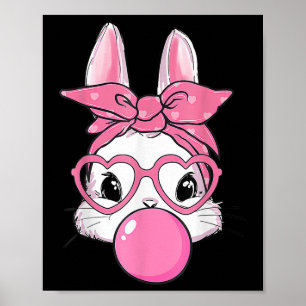 Cute Rabbit Bunny Blowing Bubble Gum Easter Day Poster