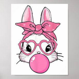 Cute Rabbit Bunny Blowing Bubble Gum Easter Day Poster