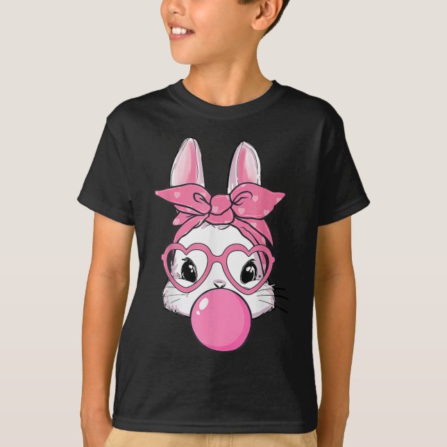 Cute Rabbit Bunny Blowing Bubble Gum Easter Day  T-Shirt (Front)