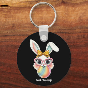 Cute Rabbit Bunny Blowing Bubble Gum Happy Easter Keychain