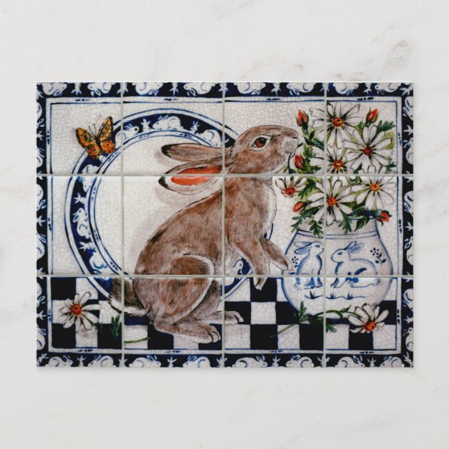 Cute Rabbit Bunny Cute Dedham Delft Tile Carte pos (Devant)