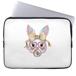 Cute Rabbit Bunny Face Blowing Bubble Gum Easter D Laptop Sleeve