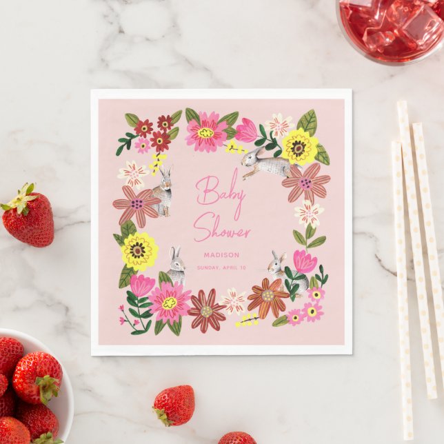 Cute Rabbit Bunny Girl Baby Shower Napkin (Insitu)