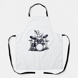 Cute Rabbit Bunny Playing Drums Rabbits Drummer Mu Apron