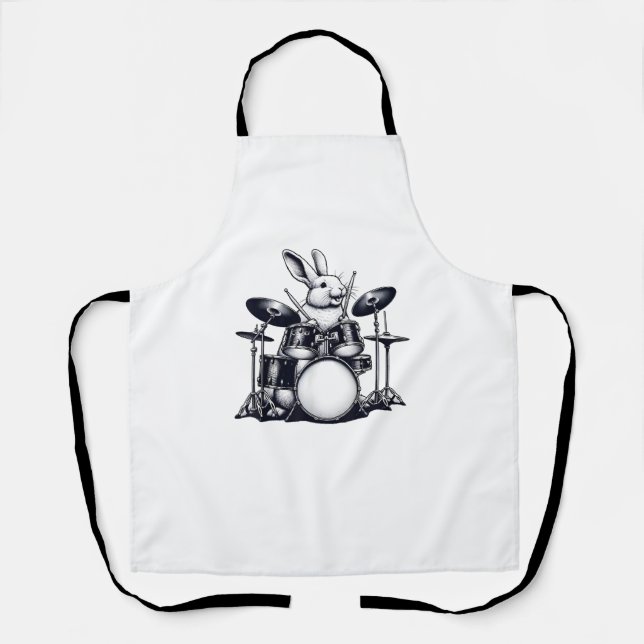 Cute Rabbit Bunny Playing Drums Rabbits Drummer Mu Apron (Front)