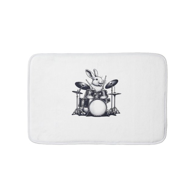 Cute Rabbit Bunny Playing Drums Rabbits Drummer Mu Bath Mat (Front)