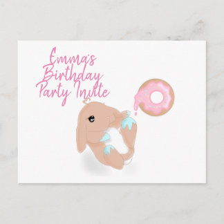 Cute Rabbit Cartoon Bunny Birthday Party Invite Postcard