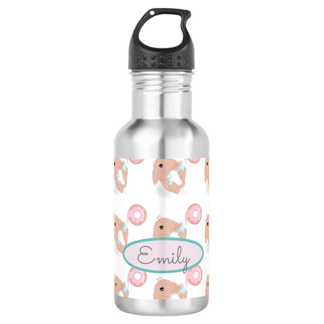 Cute Rabbit Cartoon Bunny Donut Pattern Childs 532 Ml Water Bottle (Front)