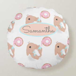 Cute Rabbit Cartoon Bunny Doughnut Nursery Girls  Round Pillow