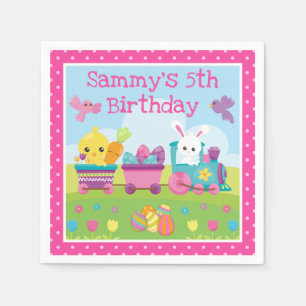 Cute Rabbit, Chick & Chocolate Eggs Train Birthday Napkin