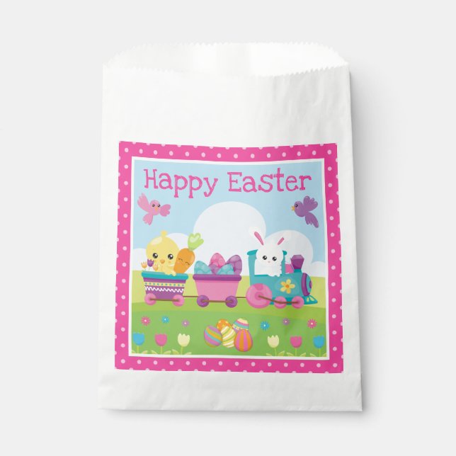 Cute Rabbit, Chick & Chocolate Eggs Train Easter  Favour Bag (Front)