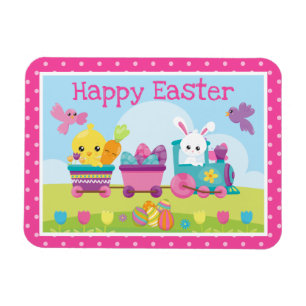 Cute Rabbit, Chick & Chocolate Eggs Train Easter Magnet
