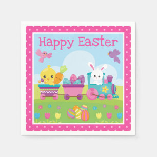 Cute Rabbit, Chick & Chocolate Eggs Train Easter Napkin