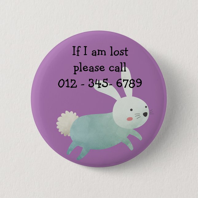 Cute rabbit,  Child Emergency Contact 2 Inch Round Button (Front)