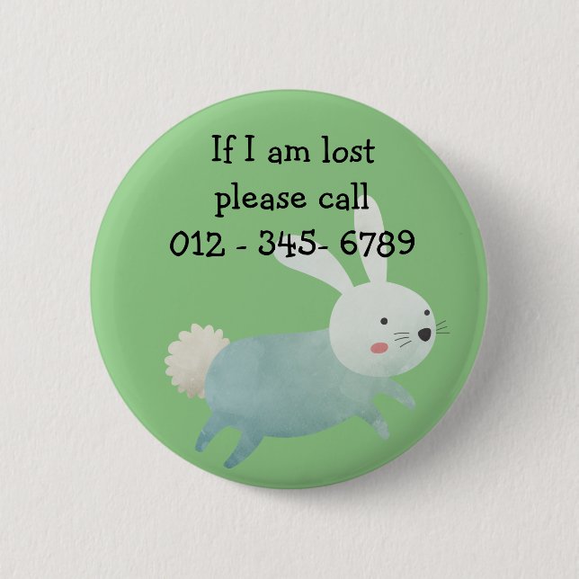 Cute rabbit,  Child Emergency Contact 2 Inch Round Button (Front)