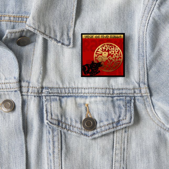 Cute Rabbit Chinese Year Zodiac Birthday Square B 2 Inch Square Button (In Situ)