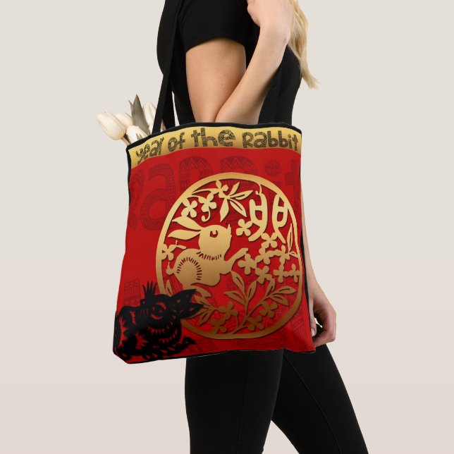 Cute Rabbit Chinese Year Zodiac Birthday Tote Bag (Close Up)