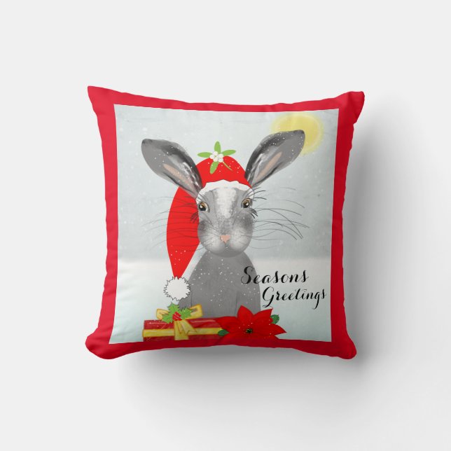 Cute Rabbit Christmas Holiday Decor Throw Pillow (Front)