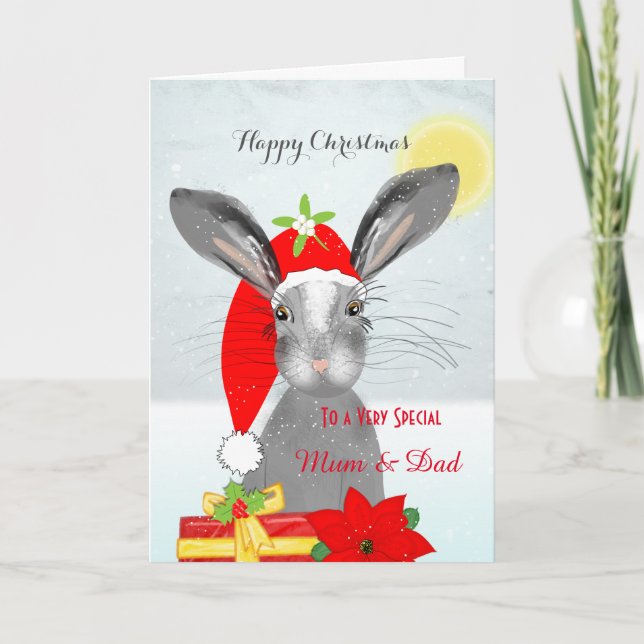 Cute Rabbit Christmas Holiday Personalized Special Card (Front)