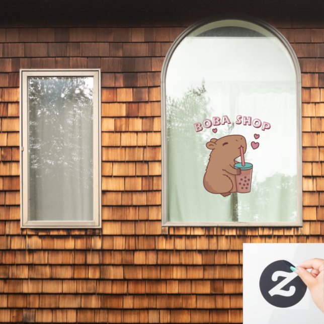  Cute Rabbit drinking bubble tea, boba tea Window Cling (Home Window)