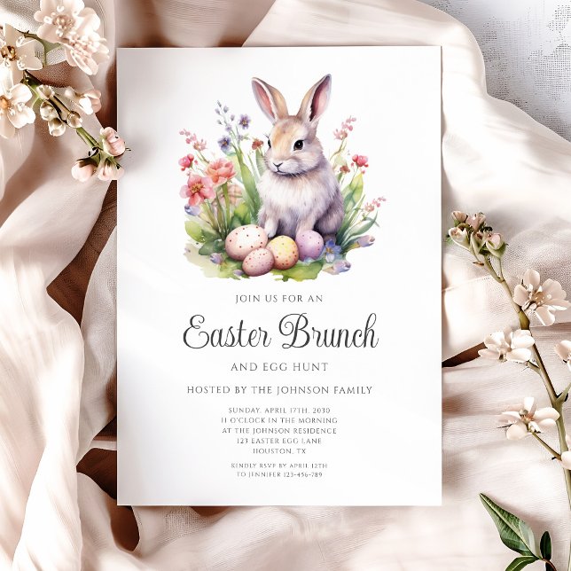 Cute Rabbit Egg Hunt And Easter Brunch  Invitation (Cute Rabbit Egg Hunt And Easter Brunch Invitation)