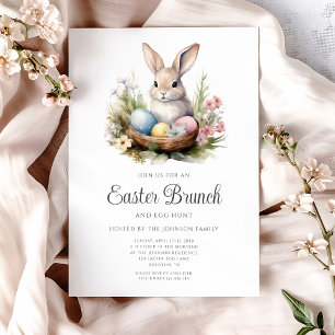 Cute Rabbit Egg Hunt And Easter Brunch Invitation