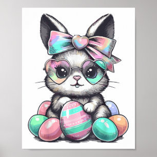 Cute Rabbit Face Tie Dye Gles Eggs Bunny Easter Da Poster