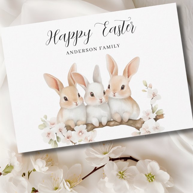 Cute Rabbit Floral Easter  Holiday Card (Creator Uploaded)