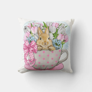 Cute Rabbit Flower Pot Throw Pillow