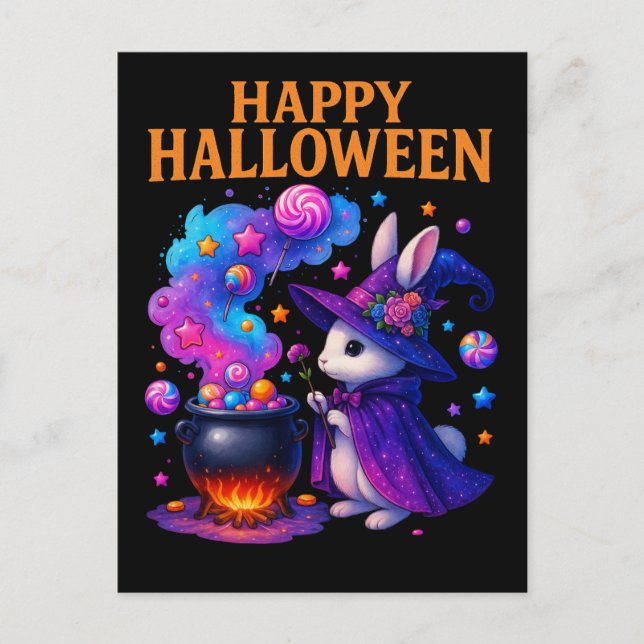Cute Rabbit Halloween Postcard (Front)