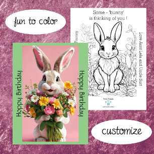 Cute Rabbit Hoppy Birthday Colouring Card