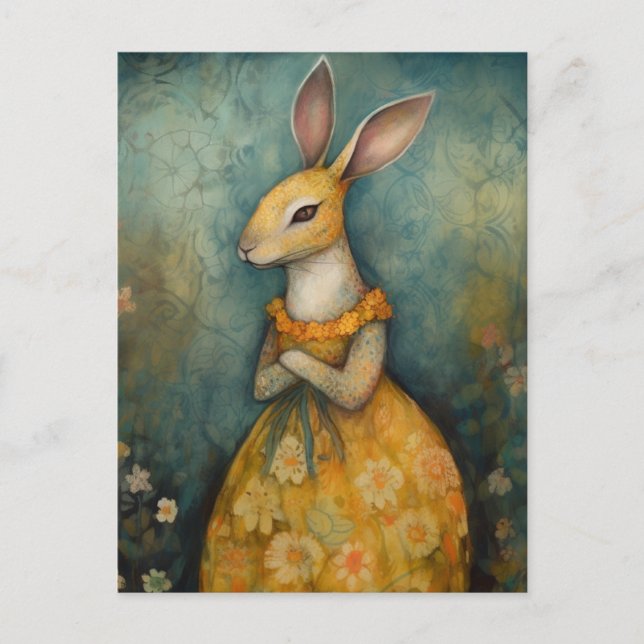 Cute Rabbit in a Yellow Floral Dress Postcard (Front)
