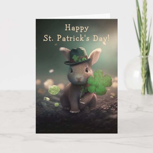 Cute Rabbit in Hat St. Patrick's Day Holiday Card (Front)