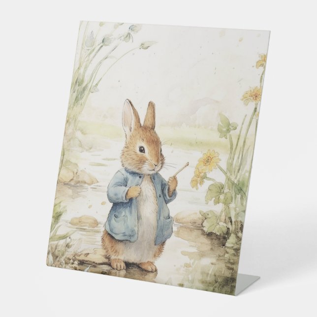  Cute  Rabbit in the kitchen Pedestal Sign (Front)